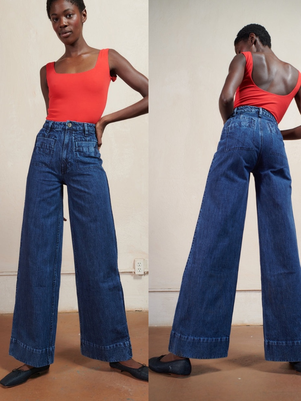 Maria Stanley Hank High Rise Wide Leg Organic Cotton Jeans size 6 Dark Wash